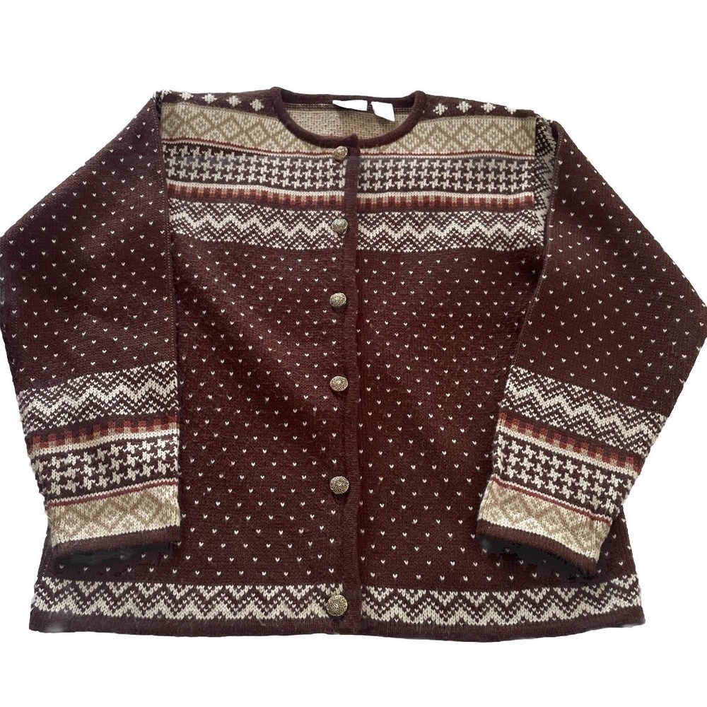 VTG Hastings & Smith Knitted Brown Sweater Cardigan Women's 8 Grandma Core